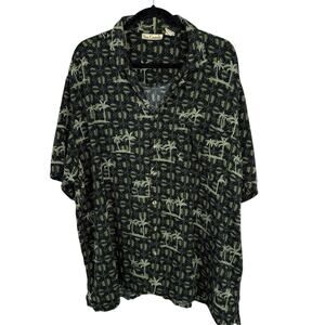 Sun Casuals Mens Short Sleeve Hawaiian Shirt Size 3X Green Palm Trees Button Up
